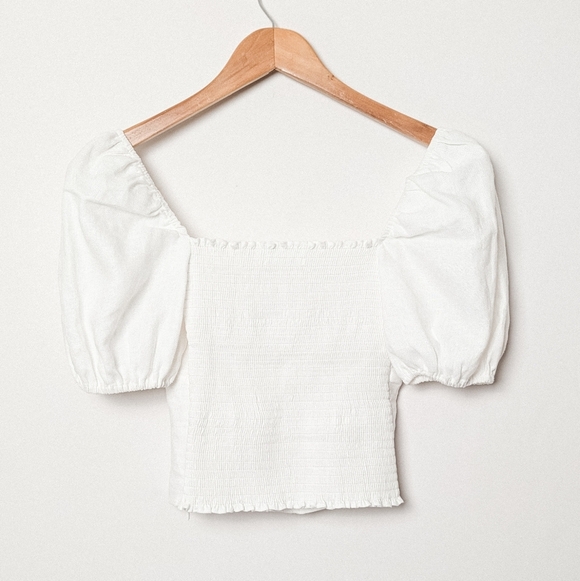 REFORMATION Rome Top Linen Puff Sleeve White 0 - Picture 6 of 10